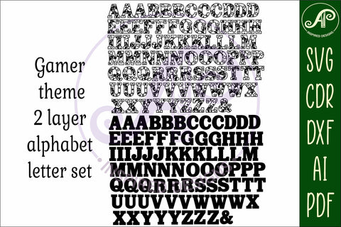 Gamer alphabet set. 2 layer letters. 78 letter options SVG APInspireddesigns 