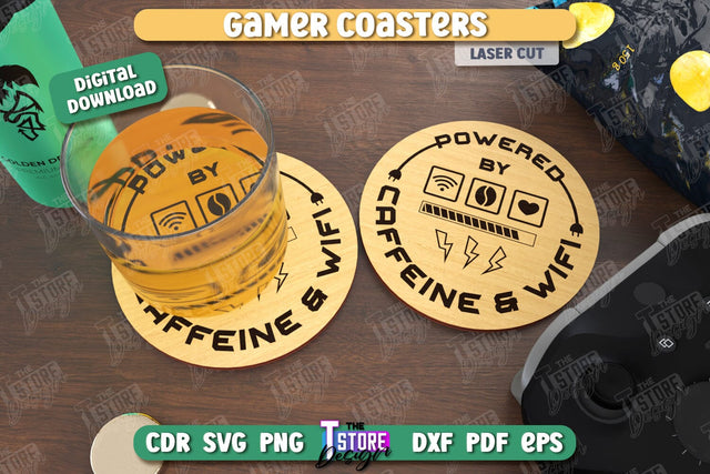 Gamer Coaster Laser Cut | Drink Coaster | Laser Engraving | Cup Coaster | CNC File SVG The T Store Design 