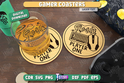 Gamer Coaster Laser Cut | Drink Coaster | Laser Engraving | Cup Coaster | CNC File SVG The T Store Design 