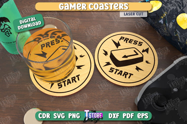 Gamer Coaster Laser Cut | Drink Coaster | Laser Engraving | Cup Coaster | CNC File SVG The T Store Design 