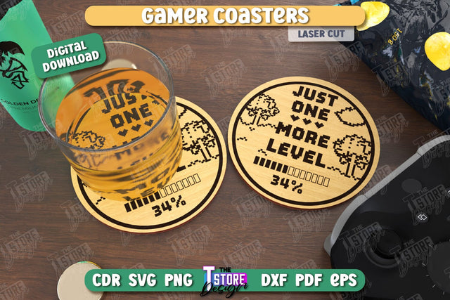 Gamer Coaster Laser Cut | Drink Coaster | Laser Engraving | Cup Coaster | CNC File SVG The T Store Design 