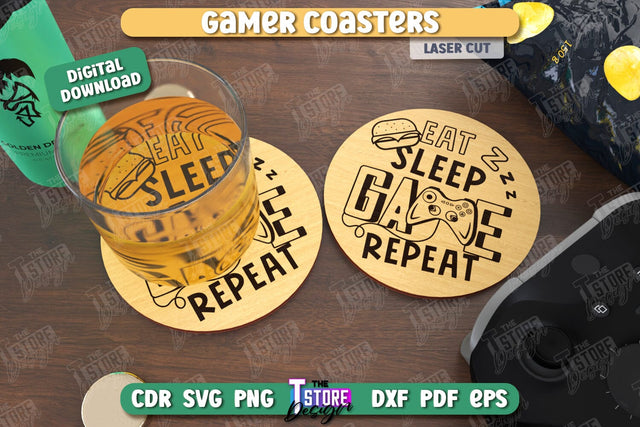 Gamer Coaster Laser Cut | Drink Coaster | Laser Engraving | Cup Coaster | CNC File SVG The T Store Design 
