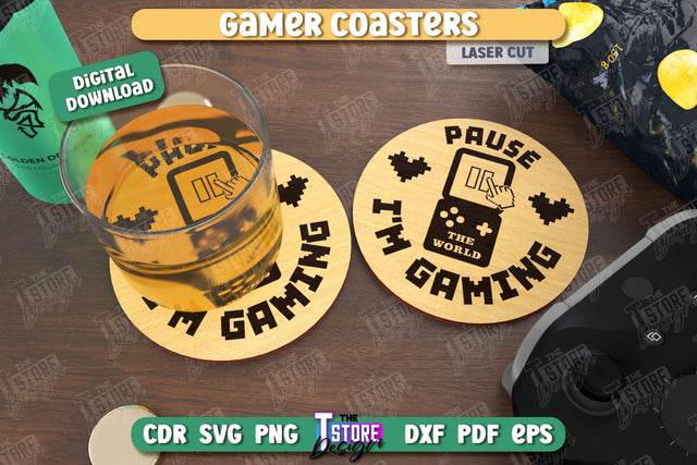 Gamer Coaster Laser Cut | Drink Coaster | Laser Engraving | Cup Coaster | CNC File SVG The T Store Design 