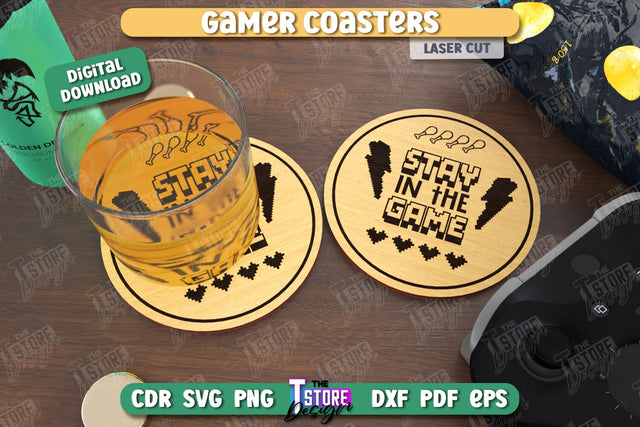 Gamer Coaster Laser Cut | Drink Coaster | Laser Engraving | Cup Coaster | CNC File SVG The T Store Design 