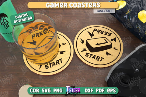 Gamer Coasters Laser Cut Bundle | Drink Coasters | Laser Engraving | Cup Coasters | CNC Files SVG The T Store Design 