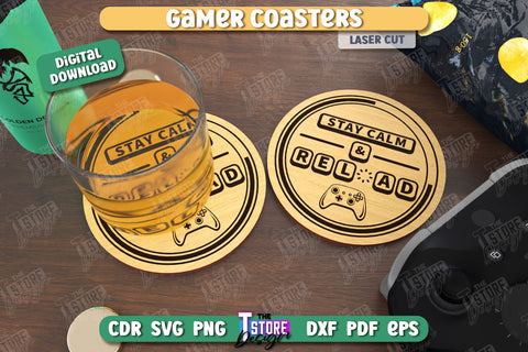 Gamer Coasters Laser Cut Bundle | Drink Coasters | Laser Engraving | Cup Coasters | CNC Files SVG The T Store Design 