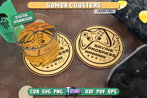 Gamer Coasters Laser Cut Bundle | Drink Coasters | Laser Engraving | Cup Coasters | CNC Files SVG The T Store Design 