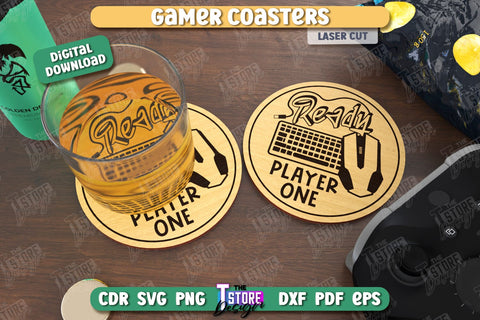 Gamer Coasters Laser Cut Bundle | Drink Coasters | Laser Engraving | Cup Coasters | CNC Files SVG The T Store Design 