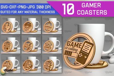 Gamer Coasters Laser Cut Bundle. Gamer Decor SVG SVG Evgenyia Guschina 