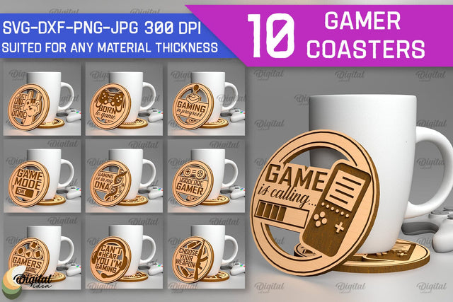 Gamer Coasters Laser Cut Bundle. Gamer Decor SVG SVG Evgenyia Guschina 