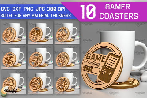 Gamer Coasters Laser Cut Bundle. Gamer Decor SVG SVG Evgenyia Guschina 