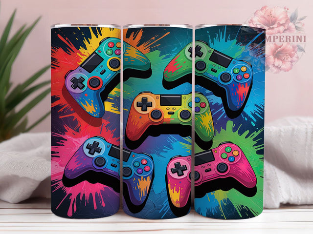 Gamer Controller Video Game Tumbler, Video Game Sublimation Design, Gaming Controller Art, 20oz Gamer Tumbler, Whimsical Gaming Mug, Neon Gamer Cup, Stylish Controller Wrap Sublimation Li Zamperini 