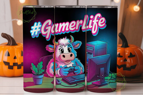 Gamer Cow 20oz Tumbler Wrap Sublimation PixelChick 