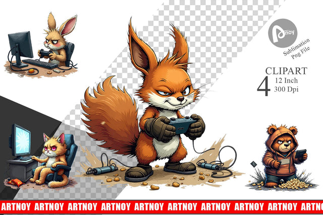 Gamer Critters Clipart Sublimation artnoy 