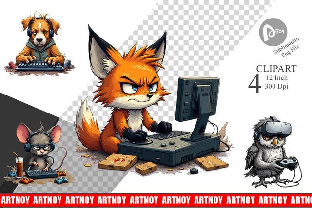 Gamer Critters Clipart Sublimation artnoy 