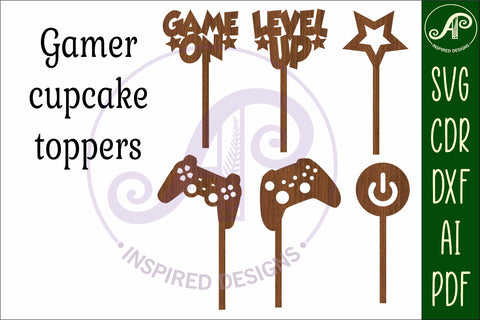 Gamer cupcake toppers, 6 designs SVG laser cut SVG APInspireddesigns 