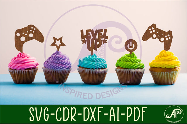 Gamer cupcake toppers, 6 designs SVG laser cut SVG APInspireddesigns 