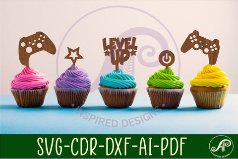Gamer cupcake toppers, 6 designs SVG laser cut SVG APInspireddesigns 