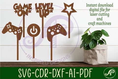 Gamer cupcake toppers, 6 designs SVG laser cut SVG APInspireddesigns 