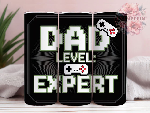 Gamer Dad Level Expert Funny Tumbler, 20Oz Skinny Tumbler Wrap, Funny Gaming Dad Sublimation, Video Game Dad Gift, Cool Father Gamer Drinkware, Digital Gaming Dad Art Sublimation Li Zamperini 