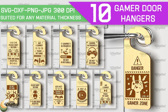 Gamer Door Hangers Laser Cut Bundle. Door Knob Hangers SVG SVG Evgenyia Guschina 