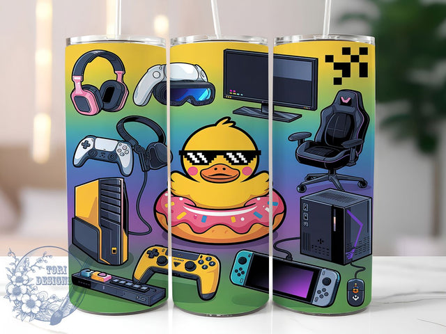 Gamer Duck Funny 20oz Tumbler, Gaming Tumbler Wrap, Funny Gamer Design, 20oz Sublimation Wrap, Cute Duck Gaming, Video Game Accessories, Geek Gift Idea Sublimation ToriDesigns 