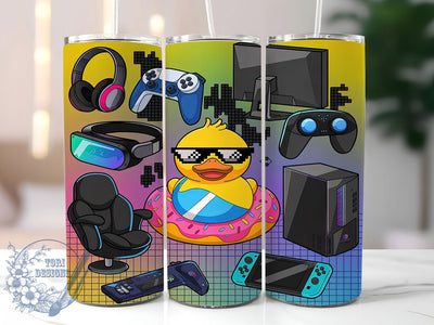 Gamer Duck Funny 20oz Tumbler, Gaming Tumbler Wrap, Funny Gamer Design, 20oz Sublimation Wrap, Cute Duck Gaming, Video Game Accessories, Geek Gift Idea Sublimation ToriDesigns 