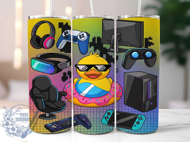 Gamer Duck Funny 20oz Tumbler, Gaming Tumbler Wrap, Funny Gamer Design, 20oz Sublimation Wrap, Cute Duck Gaming, Video Game Accessories, Geek Gift Idea Sublimation ToriDesigns 