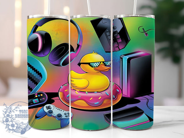 Gamer Duck Funny 20oz Tumbler, Gaming Tumbler Wrap, Funny Gamer Design, 20oz Sublimation Wrap, Cute Duck Gaming, Video Game Accessories, Geek Gift Idea Sublimation ToriDesigns 