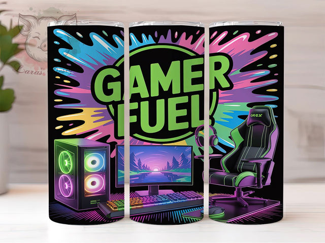 Gamer Fuel PC Gaming Tumbler, PC Gaming Sublimation Design, Gaming Gear Art, 20oz Gamer Tumbler, Whimsical Gaming Mug, Fun Gamer Cup, Tech Gaming Wrap Sublimation Lara' s Designs 