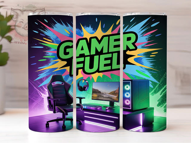 Gamer Fuel PC Gaming Tumbler, PC Gaming Sublimation Design, Gaming Gear Art, 20oz Gamer Tumbler, Whimsical Gaming Mug, Fun Gamer Cup, Tech Gaming Wrap Sublimation Lara' s Designs 