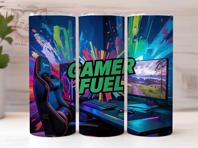 Gamer Fuel PC Gaming Tumbler, PC Gaming Sublimation Design, Gaming Gear Art, 20oz Gamer Tumbler, Whimsical Gaming Mug, Fun Gamer Cup, Tech Gaming Wrap Sublimation Lara' s Designs 