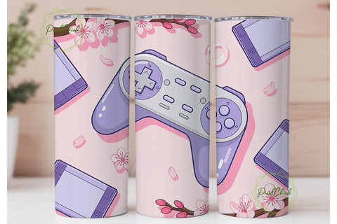 Gamer Girl Cherry Blossom Tumbler Wrap Sublimation PixelChick 
