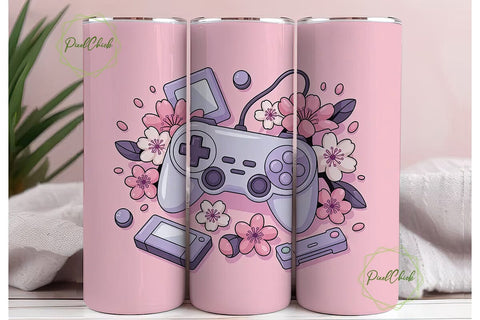 Gamer Girl Cherry Blossom Tumbler Wrap Sublimation PixelChick 