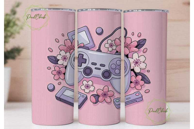 Gamer Girl Cherry Blossom Tumbler Wrap Sublimation PixelChick 