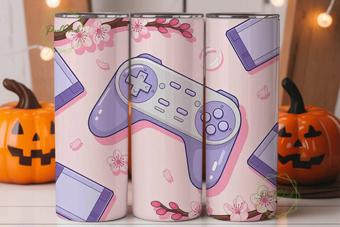 Gamer Girl Cherry Blossom Tumbler Wrap Sublimation PixelChick 