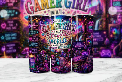 Gamer Girl Magical Tumbler Wrap PNG Sublimation BijouBay 