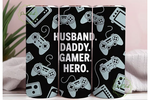 Gamer Husband Dad 20oz Tumbler Wrap Sublimation PixelChick 