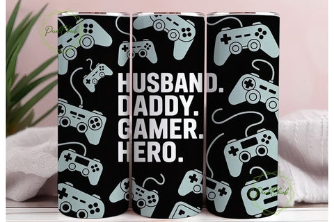 Gamer Husband Dad 20oz Tumbler Wrap Sublimation PixelChick 