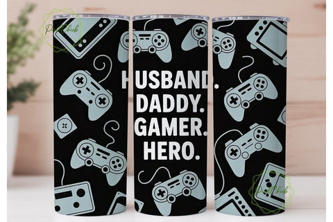 Gamer Husband Dad 20oz Tumbler Wrap Sublimation PixelChick 