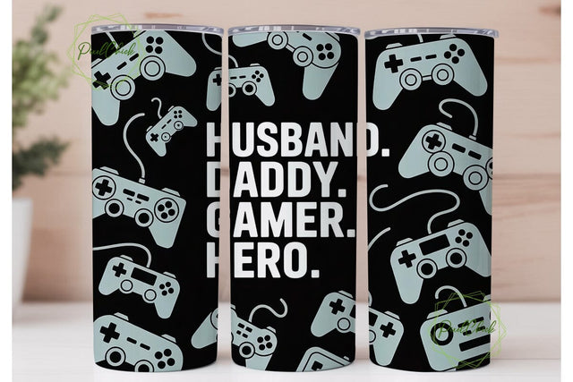 Gamer Husband Dad 20oz Tumbler Wrap Sublimation PixelChick 