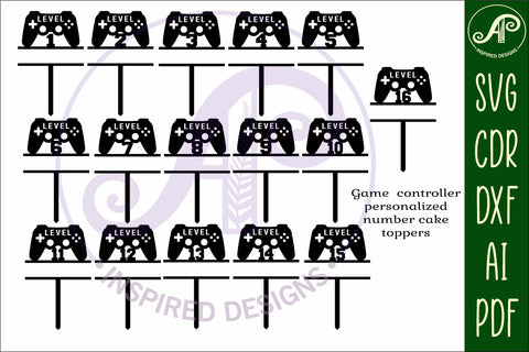 Gamer level up personalized number cake toppers, 16 designs SVG APInspireddesigns 