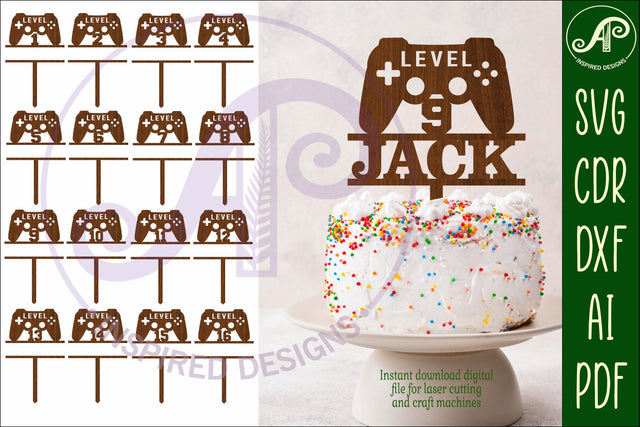 Gamer level up personalized number cake toppers, 16 designs SVG APInspireddesigns 