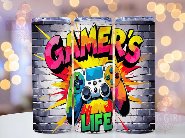 Gamer Life 20oz Neon Retro Tumbler Wrap, Gaming Life Tumbler, Video Game Tumbler, 20oz Tumbler Design, Sublimation Tumbler Wrap, Neon Gamer Tumbler, Retro Gaming Tumbler Sublimation SvggirlplusArt 