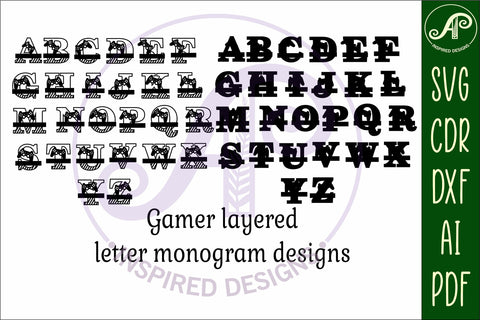 Gamer monogram letter bundle Name signs SVG SVG APInspireddesigns 
