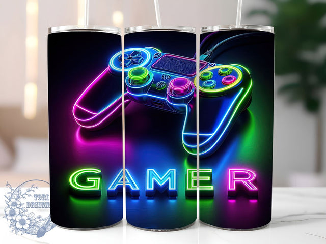 Gamer Neon 20oz Retro Arcade Tumbler Wrap, Neon Gaming Tumbler, Video Game Controller Tumbler, 20oz Tumbler Design, Sublimation Tumbler Wrap, Retro Arcade Tumbler, Gaming Aesthetic Tumbler Sublimation ToriDesigns 