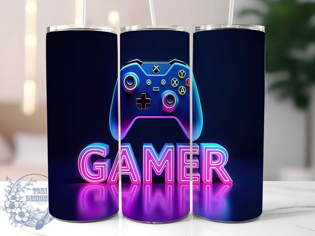 Gamer Neon 20oz Retro Arcade Tumbler Wrap, Neon Gaming Tumbler, Video Game Controller Tumbler, 20oz Tumbler Design, Sublimation Tumbler Wrap, Retro Arcade Tumbler, Gaming Aesthetic Tumbler Sublimation ToriDesigns 
