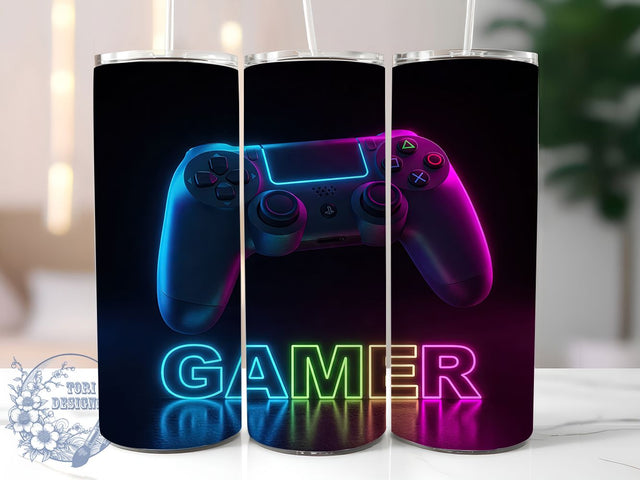 Gamer Neon 20oz Retro Arcade Tumbler Wrap, Neon Gaming Tumbler, Video Game Controller Tumbler, 20oz Tumbler Design, Sublimation Tumbler Wrap, Retro Arcade Tumbler, Gaming Aesthetic Tumbler Sublimation ToriDesigns 