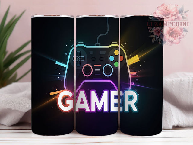 Gamer Neon Controller 20oz Tumbler Wrap, Neon Game Controller Cup, 20oz Sublimation Wrap, Video Game Gift, Retro Gaming Design, LED Glow Tumbler, Esports Drinkware Sublimation Li Zamperini 