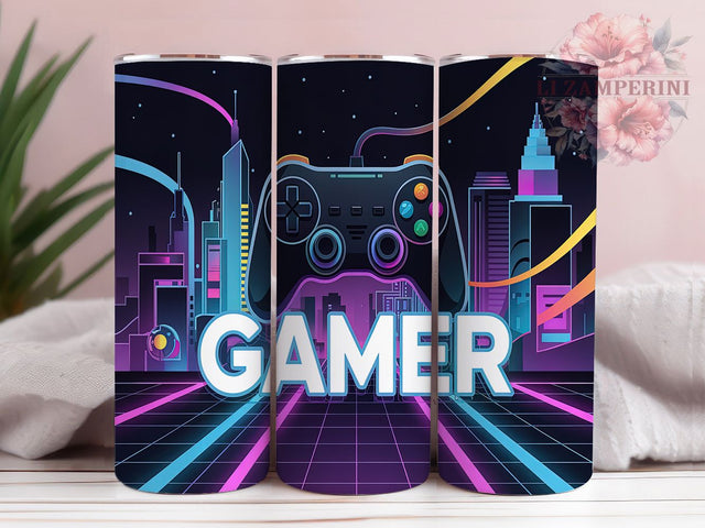 Gamer Neon Controller 20oz Tumbler Wrap, Neon Game Controller Cup, 20oz Sublimation Wrap, Video Game Gift, Retro Gaming Design, LED Glow Tumbler, Esports Drinkware Sublimation Li Zamperini 